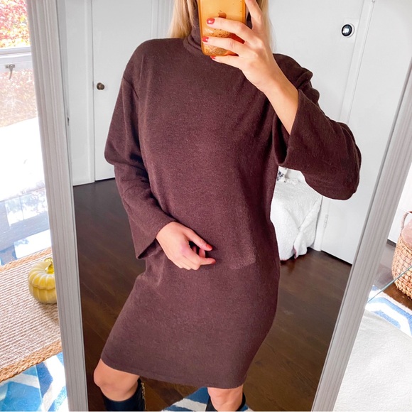 🤎 LILA KASS BROWN WOOL BLEND TURTLENECK LONG SLEEVE LOOSE FIT DRESS! - Picture 2 of 13